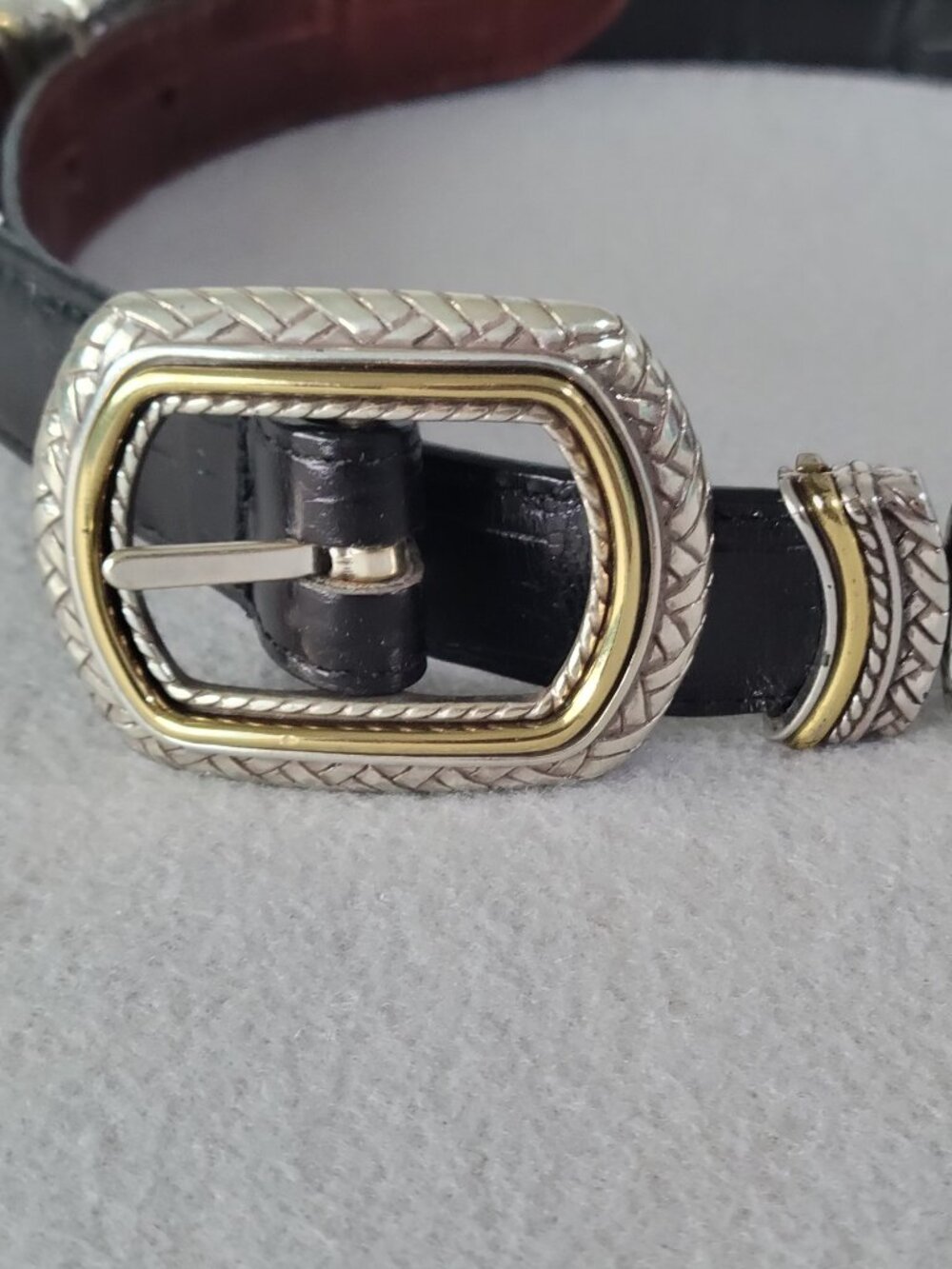 Vintage Brighton Leather Belt Size 28 S Silver Gold Buckle Western Reversible